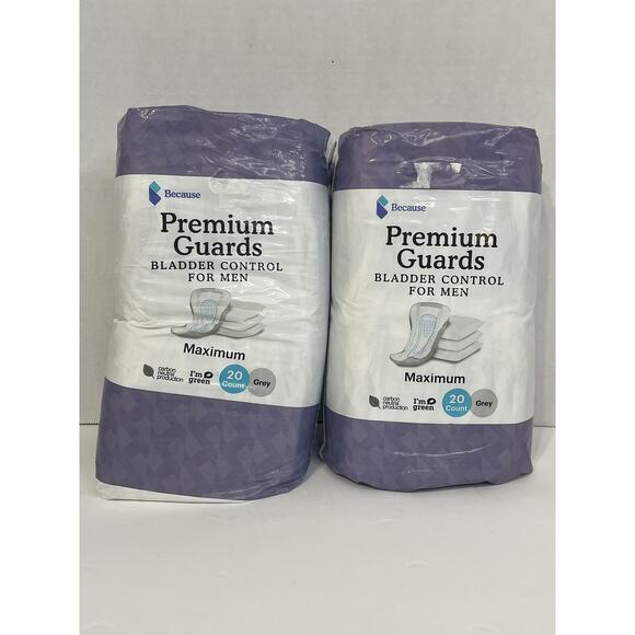 Because Premium Guards Men’s Bladder Control Pads Maximum – 2 Packs (40 Total) - Picture 1 of 3